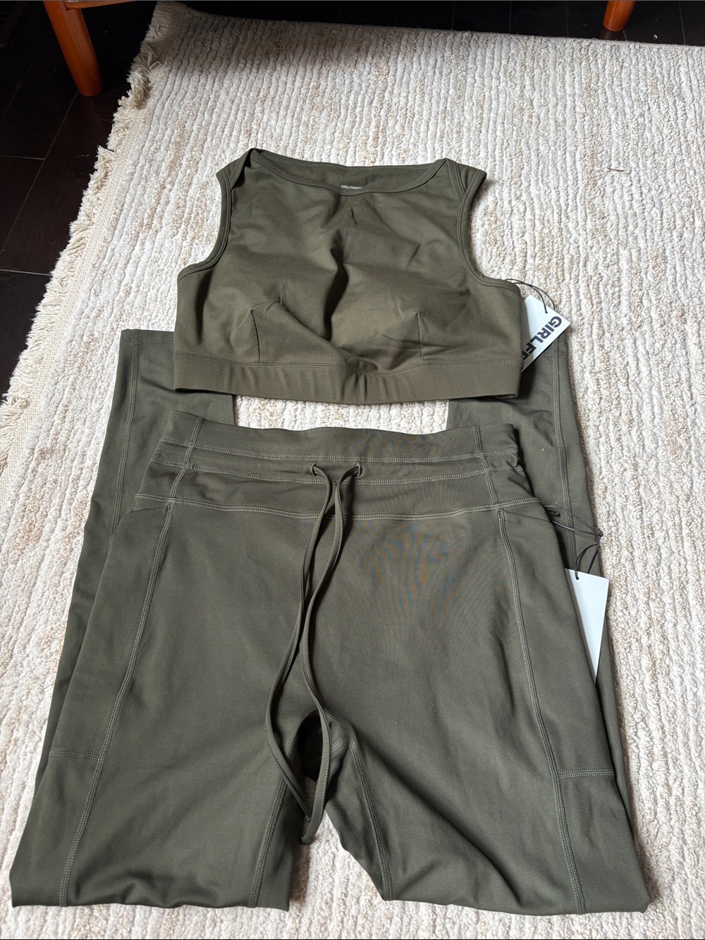 Girlfriend Collective Olive Compressive Drawstring Legging & Crop Top